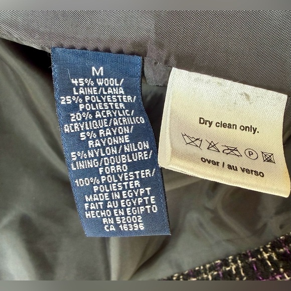 Liz Claiborne Black/Purple Plaid Button-Front Pea Coat/Blazer Wool blend. Med - Picture 4 of 4